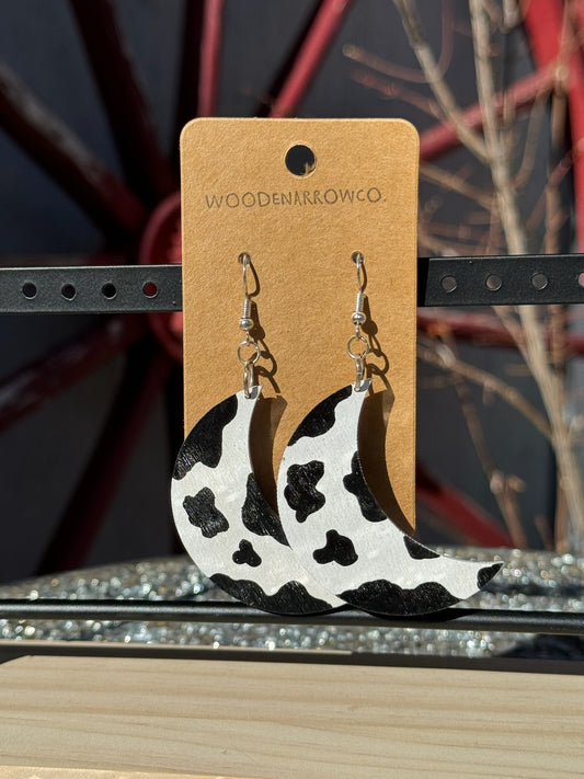 Cow Print Moon Earrings